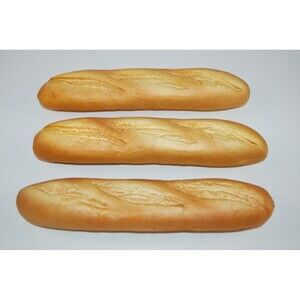 LOT OF 3 FAKE LIFELIKE ARTIFICIAL LOAVES OF FRENCH BREAD LONG BAGUETTE FOOD 11"